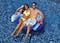 6ft. Inflatable Blue Love Seat Swimming Pool Float with Convertible Footrest